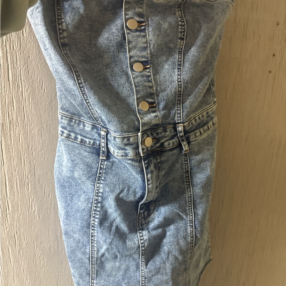 Light Wash Denim Button-Front Jumpsuit